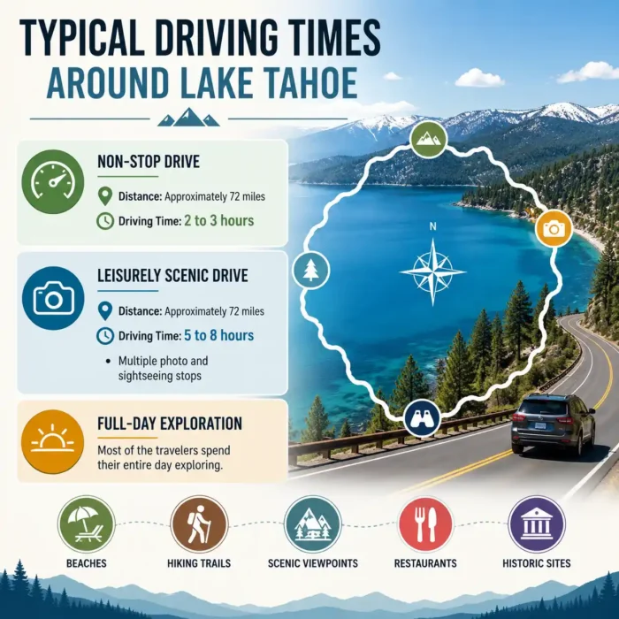 Typical Driving Times Around Lake Tahoe 