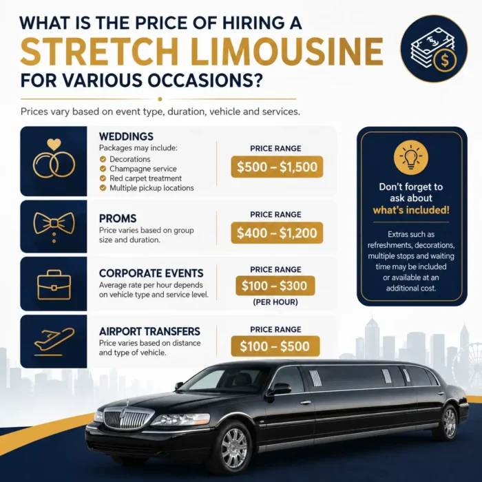 What is the price of hiring a stretch limousine for various occasions?